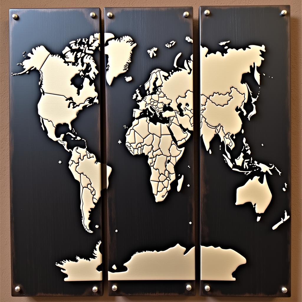 Vintage Metal 3 Piece World Map Wall Art