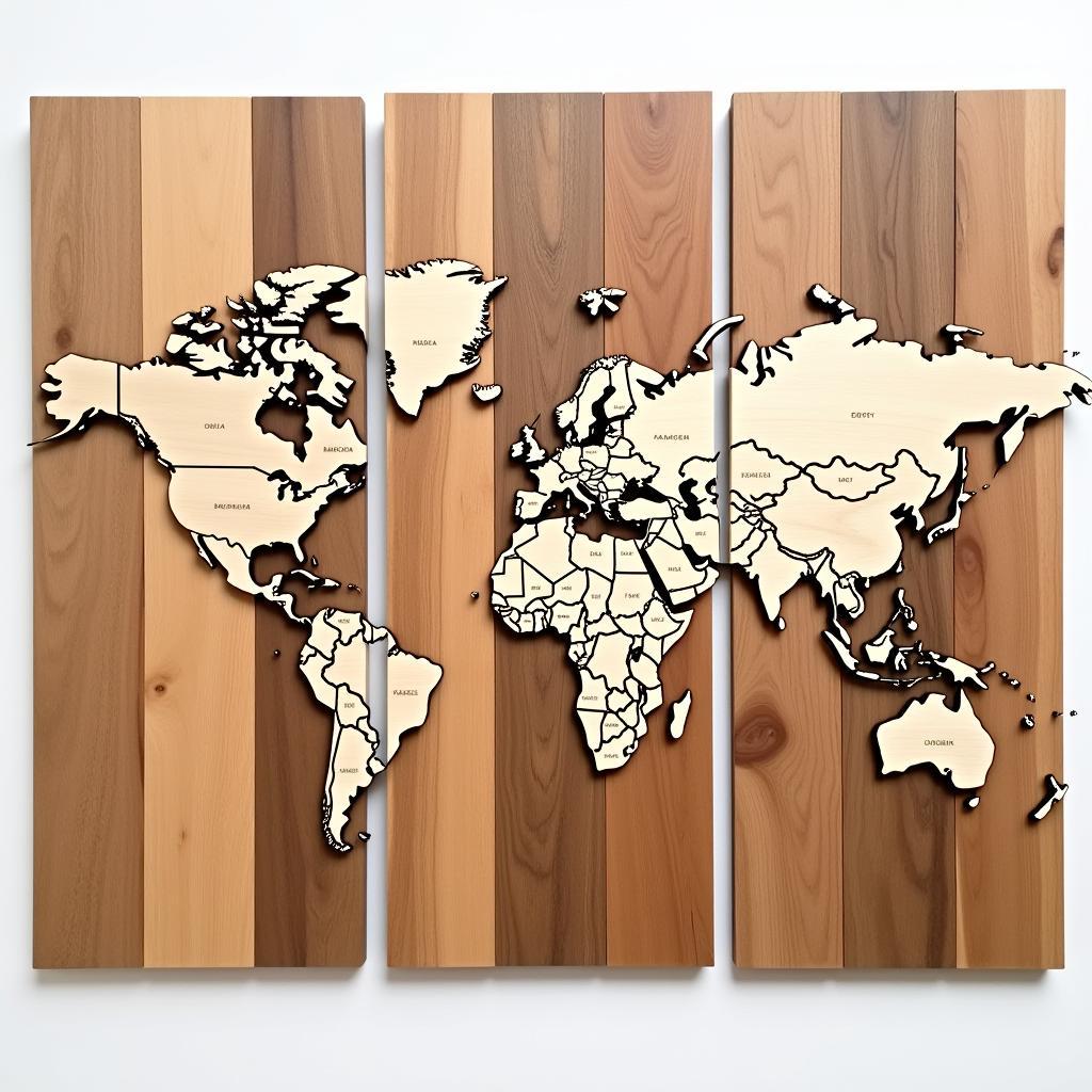 Rustic Wooden 3 Piece World Map Wall Art