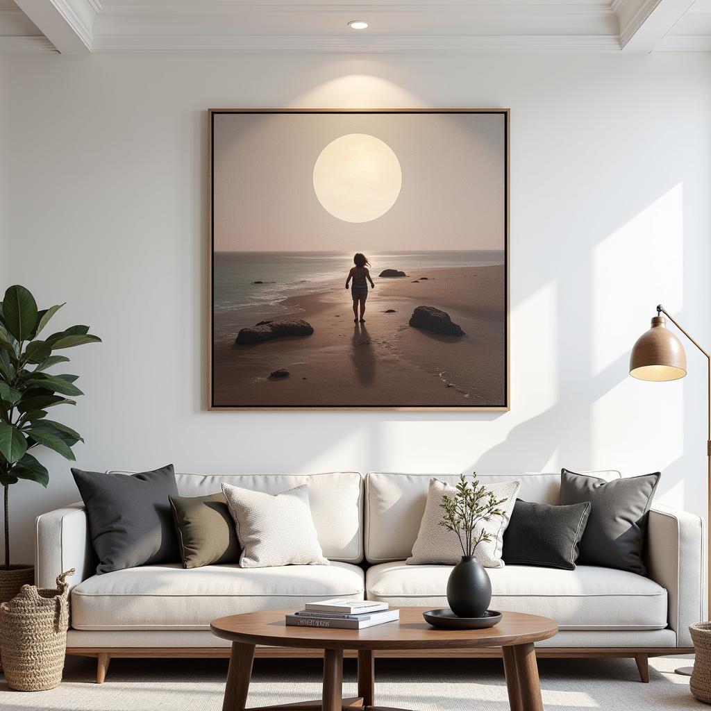 30x40 Art Print Displayed Above a Sofa in a Living Room