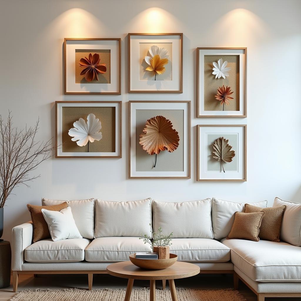 3D Framed Art: Nature-Inspired Sculptural Forms in a Contemporary Living Room