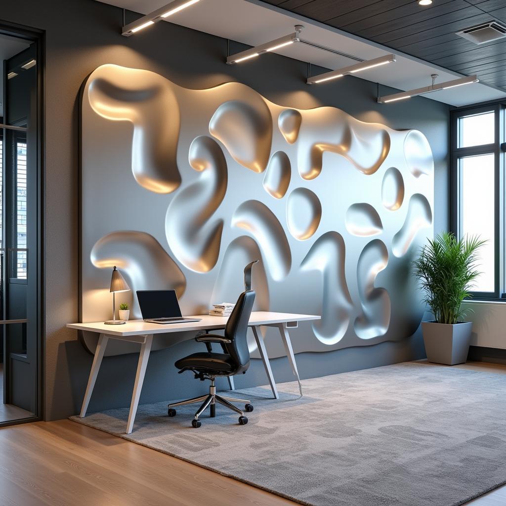 Contemporary Office with Metallic 3D Panels