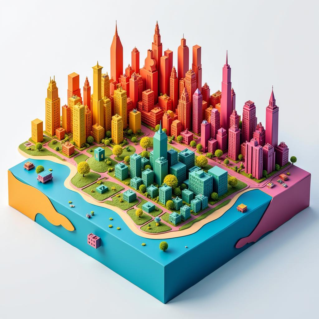 3D Topographic Map of a Cityscape