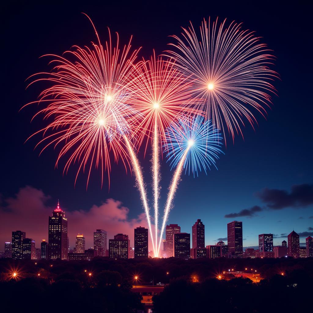 4th of July Digital Art: Fireworks Bursting Over a Cityscape