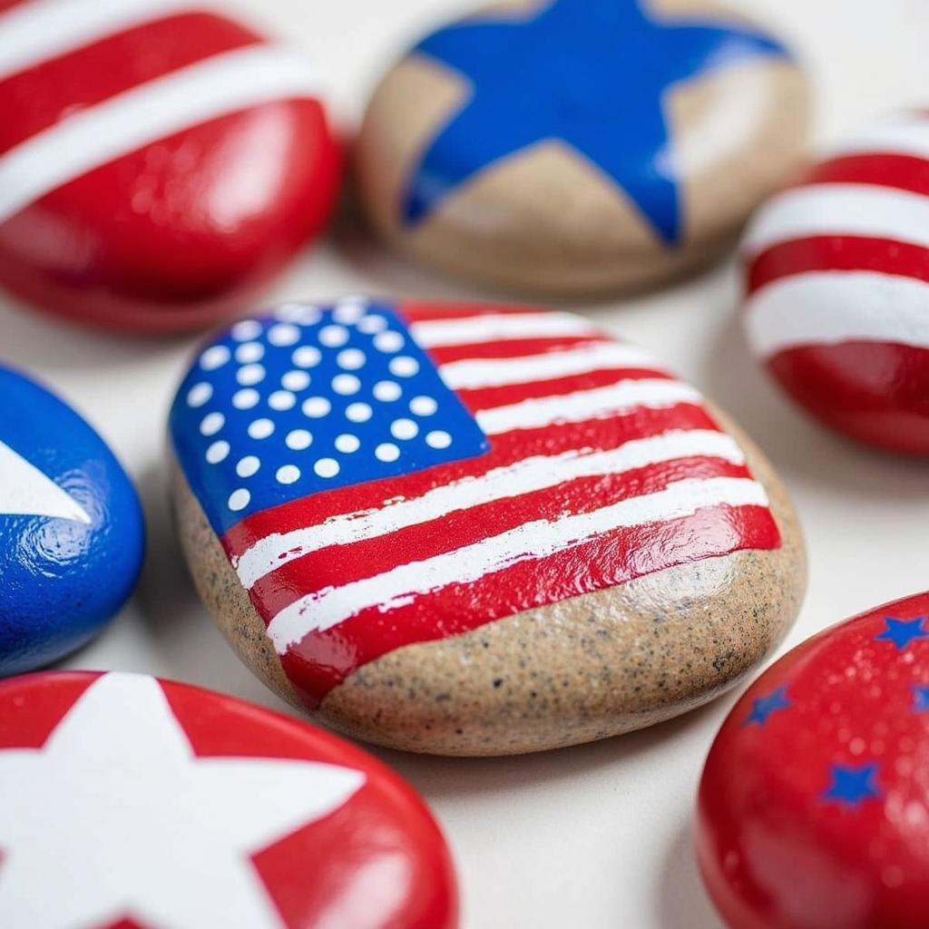 4th of July Painted Rocks with Patriotic Designs: Stars, Stripes, and Flags