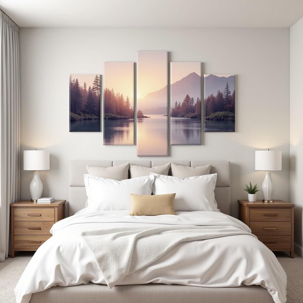 5 Piece Canvas Art in a Serene Bedroom