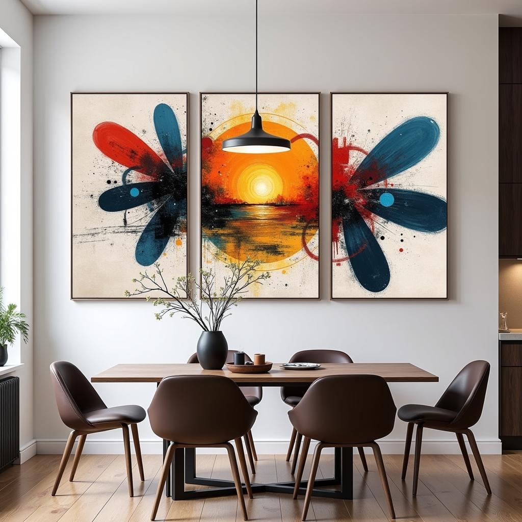 Abstract 3 Panel Wall Art in a Dining Room