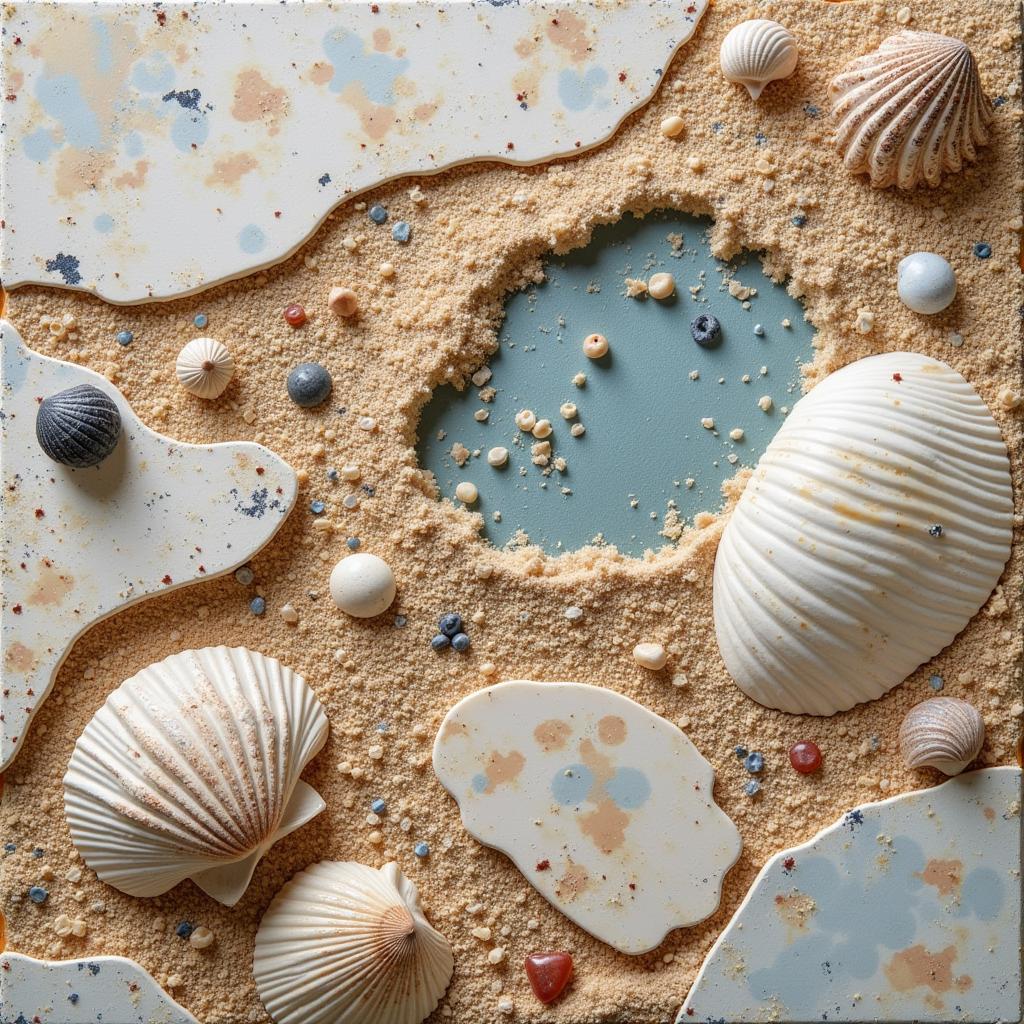 Abstract Beach Art using Mixed Media and Seashells