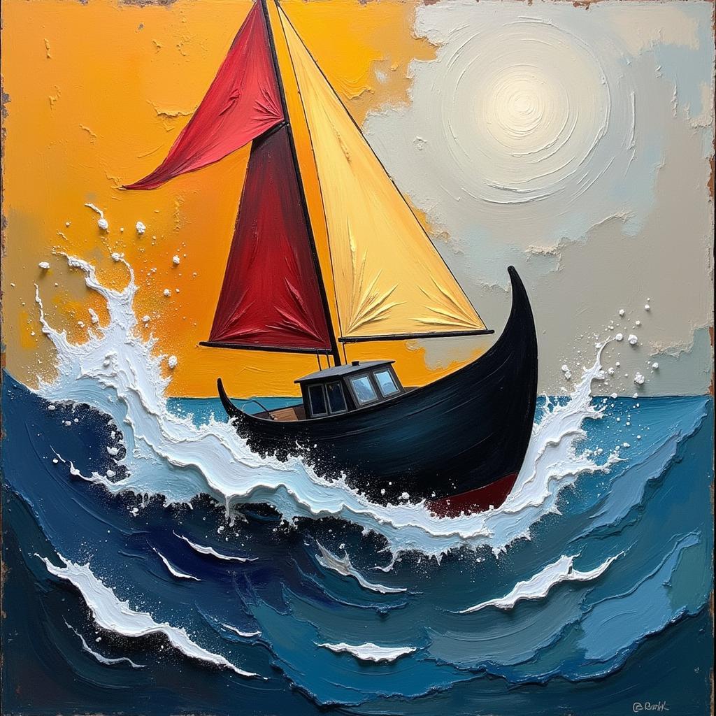 Abstract Boat Painting with Shapes and Colors