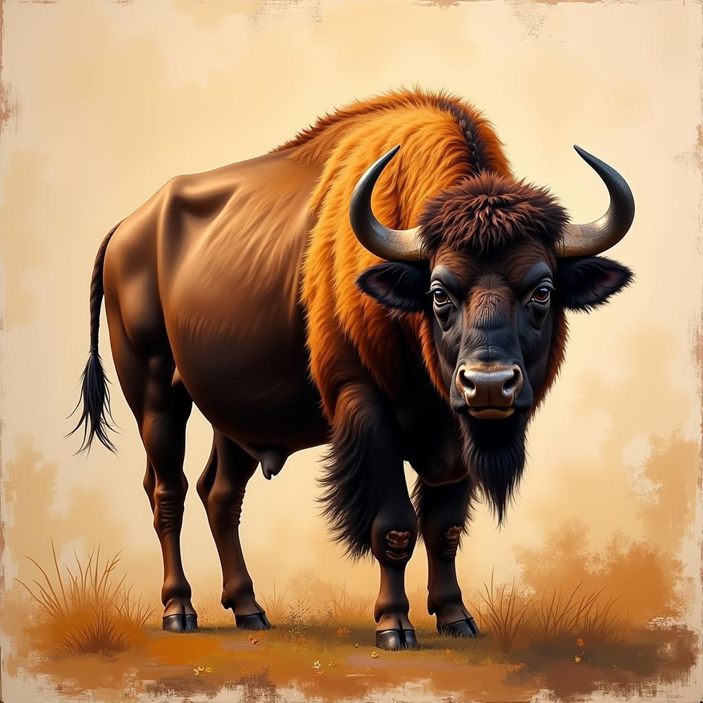 Abstract Buffalo Painting in Earth Tones