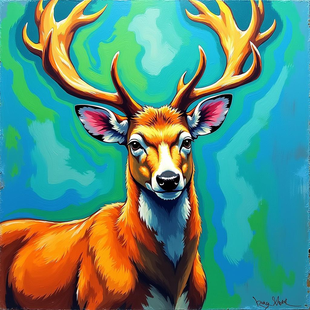 Abstract Deer Oil Painting with Vibrant Colors