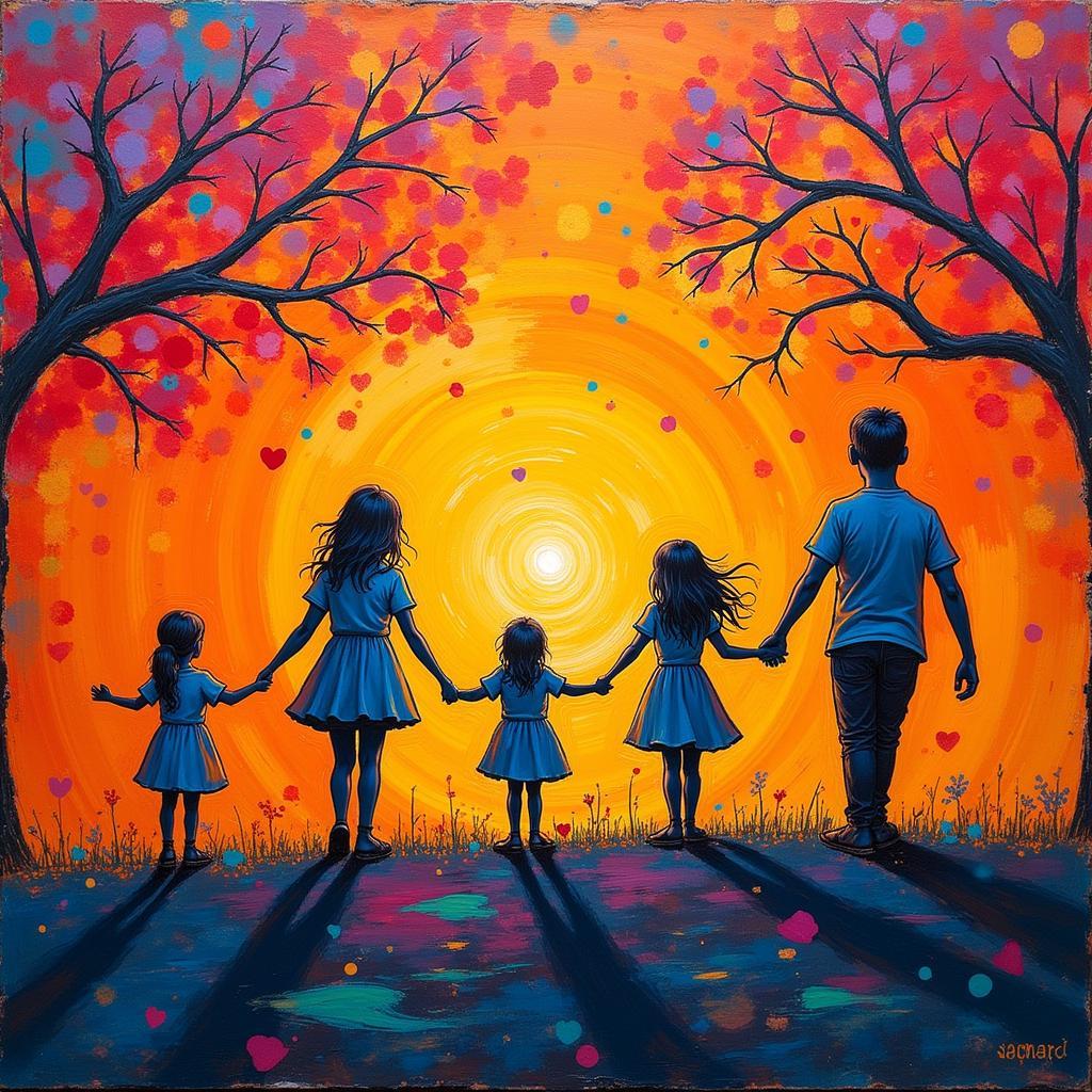 Abstract Family Art Painting on Colorful Canvas