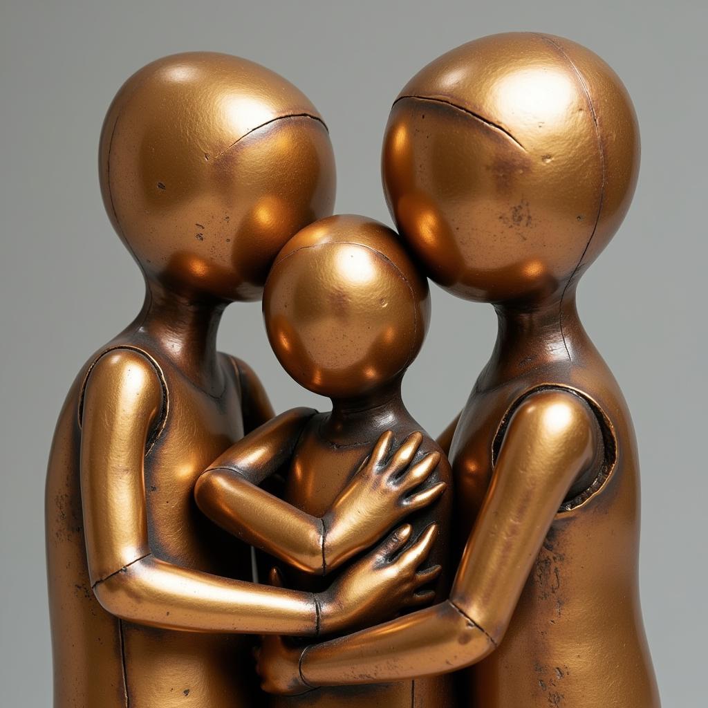 Abstract Family Sculpture with Intertwined Metal Figures