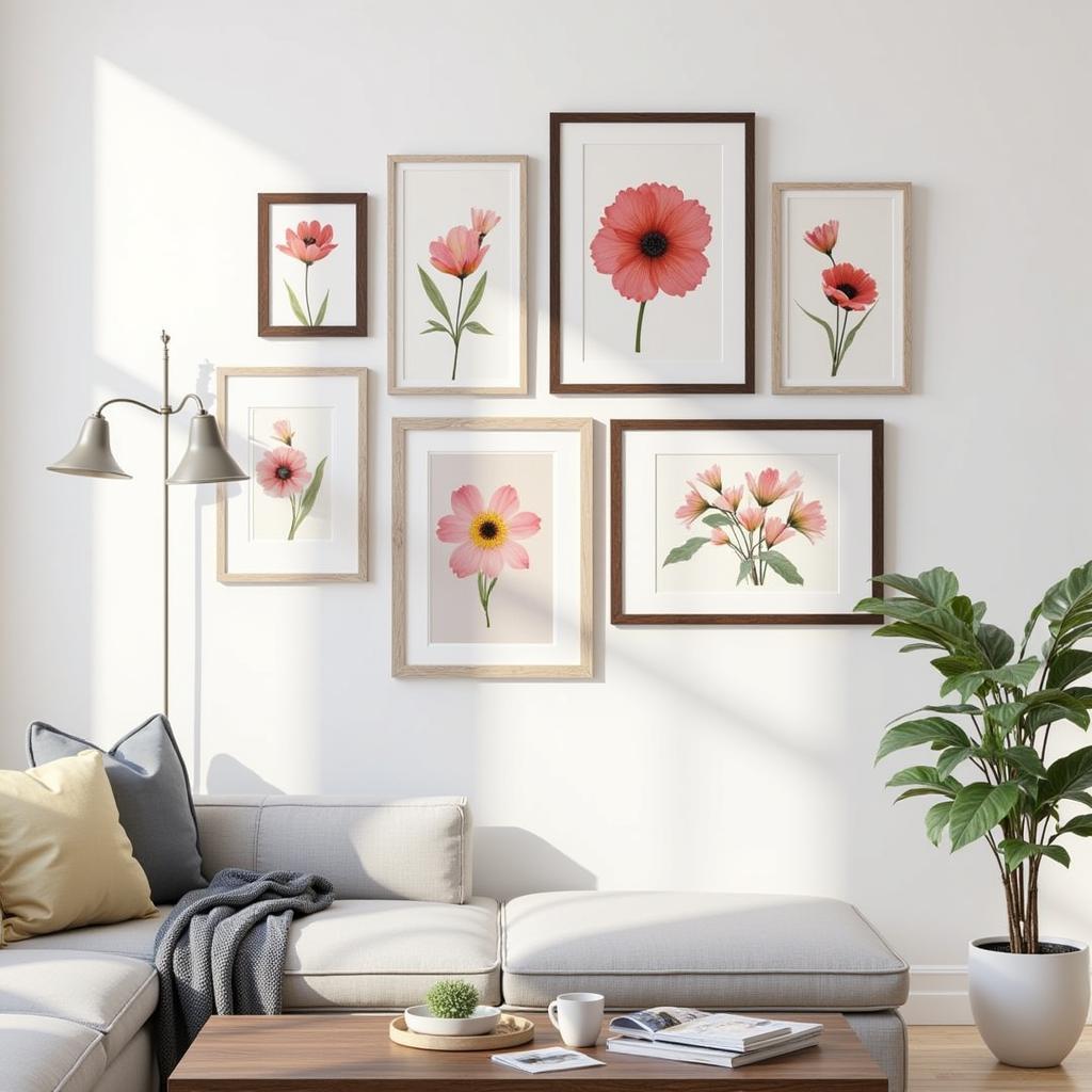 Gallery Wall with Abstract Flower Art