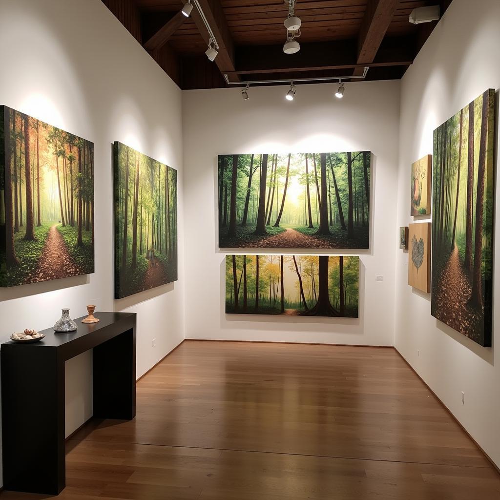 Abstract Forest Art Exhibition in a Gallery