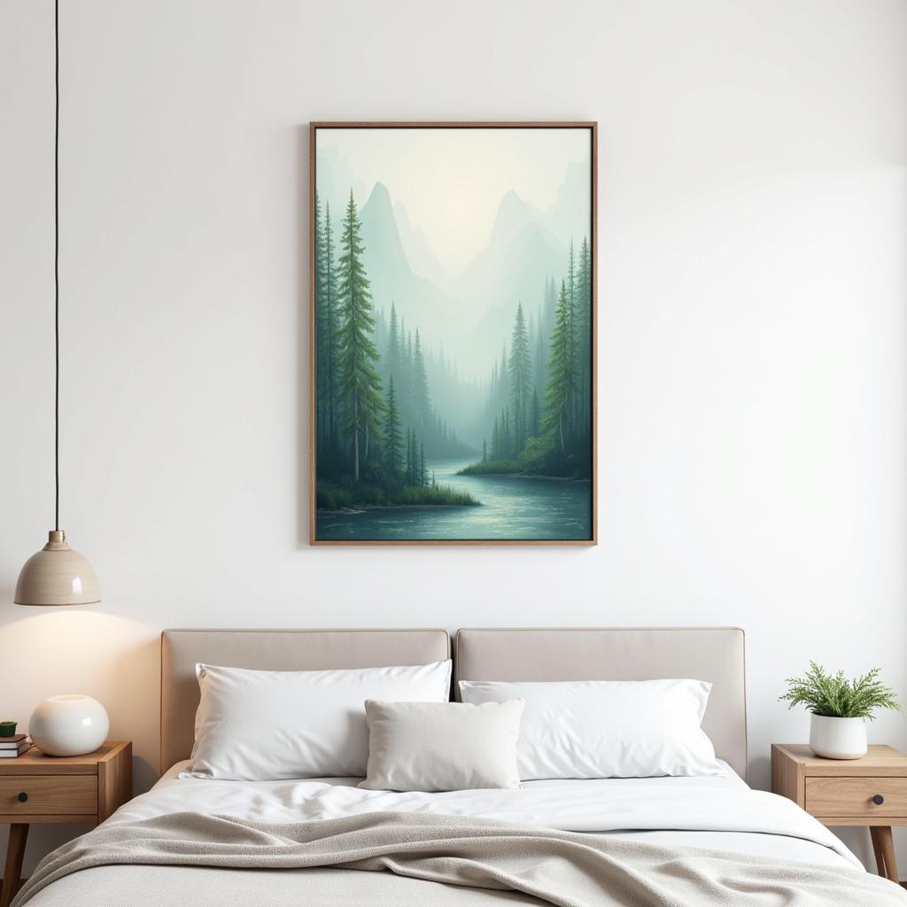 Abstract Forest Art Print in Minimalist Bedroom