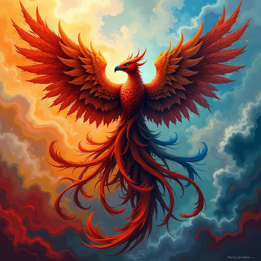 Abstract Garuda Digital Art in Bright Colors