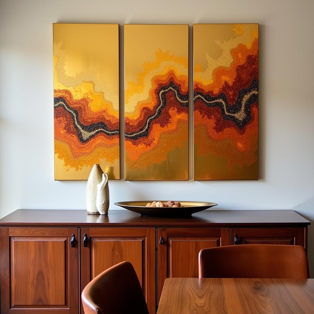 Elegant Dining Room with Abstract Glass Wall Art