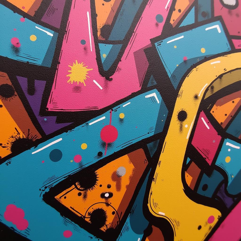 Abstract Graffiti Featuring Geometric Shapes and Vibrant Colors