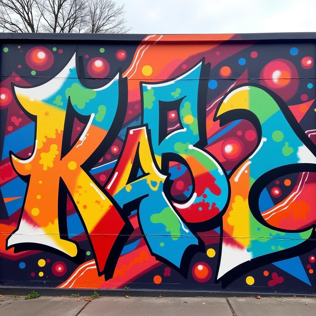 Abstract Graffiti Mural Exploding with Color and Dynamic Shapes