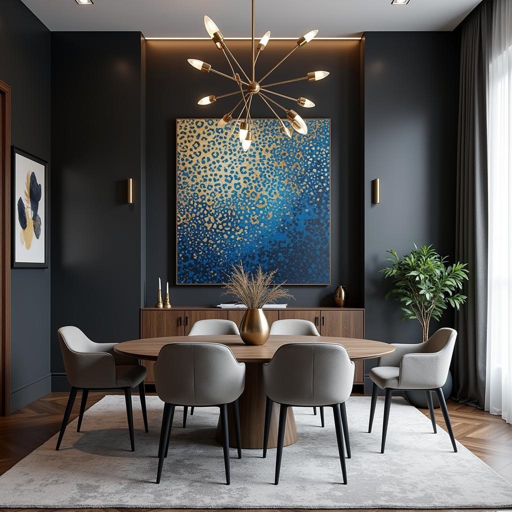 Abstract Leopard Print Metal Wall Art in a Contemporary Dining Room