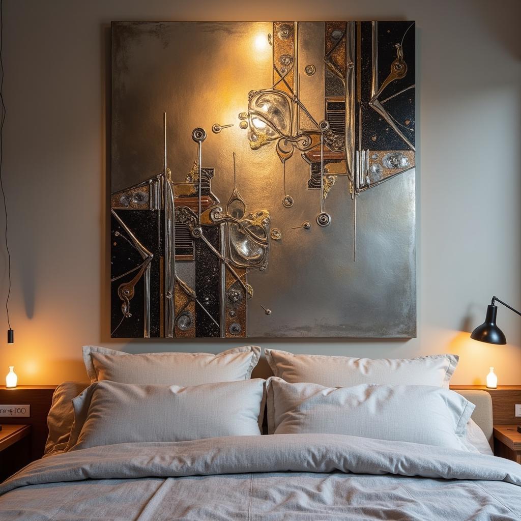 Abstract Metallic Wall Art in a Bedroom