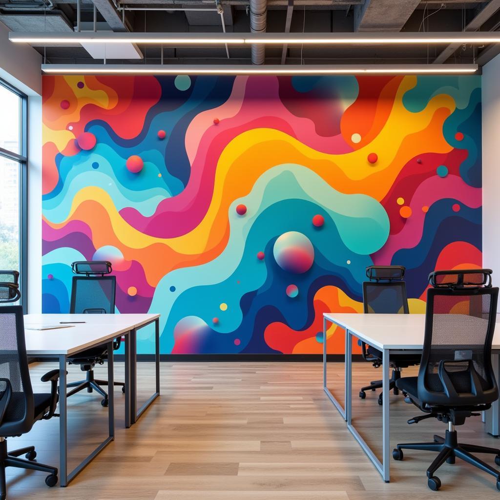 Abstract Mural Wall Art in an Office Space