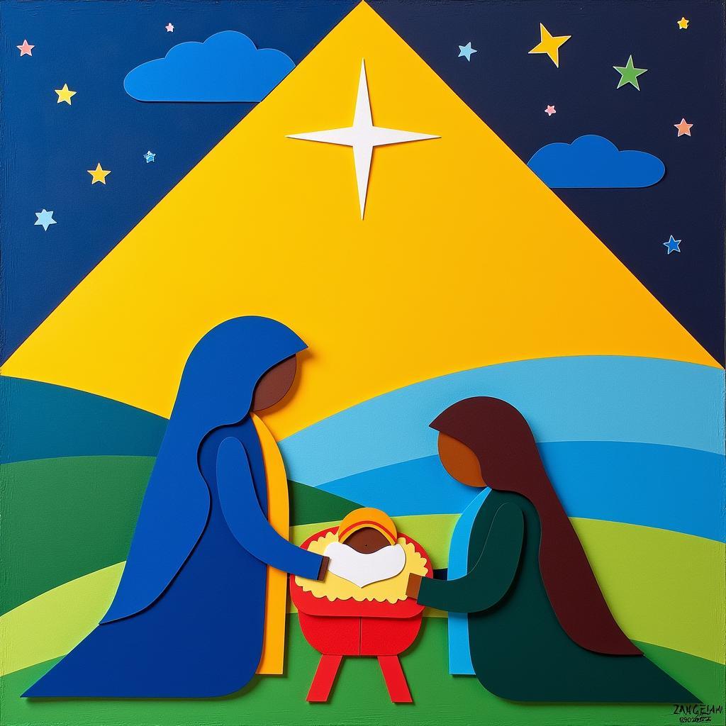 Abstract Nativity Art with Colorful Shapes