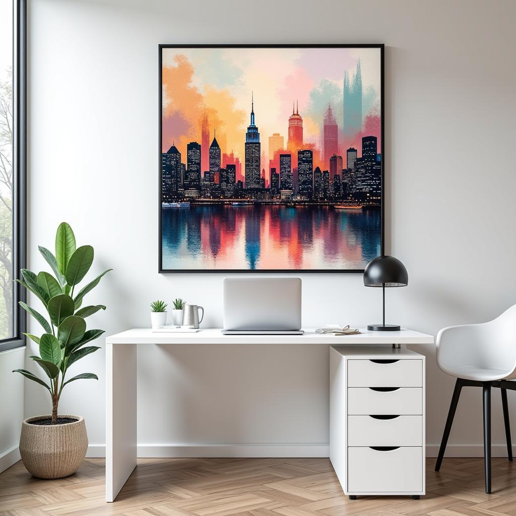 Abstract New York Cityscape Wall Art in Modern Office