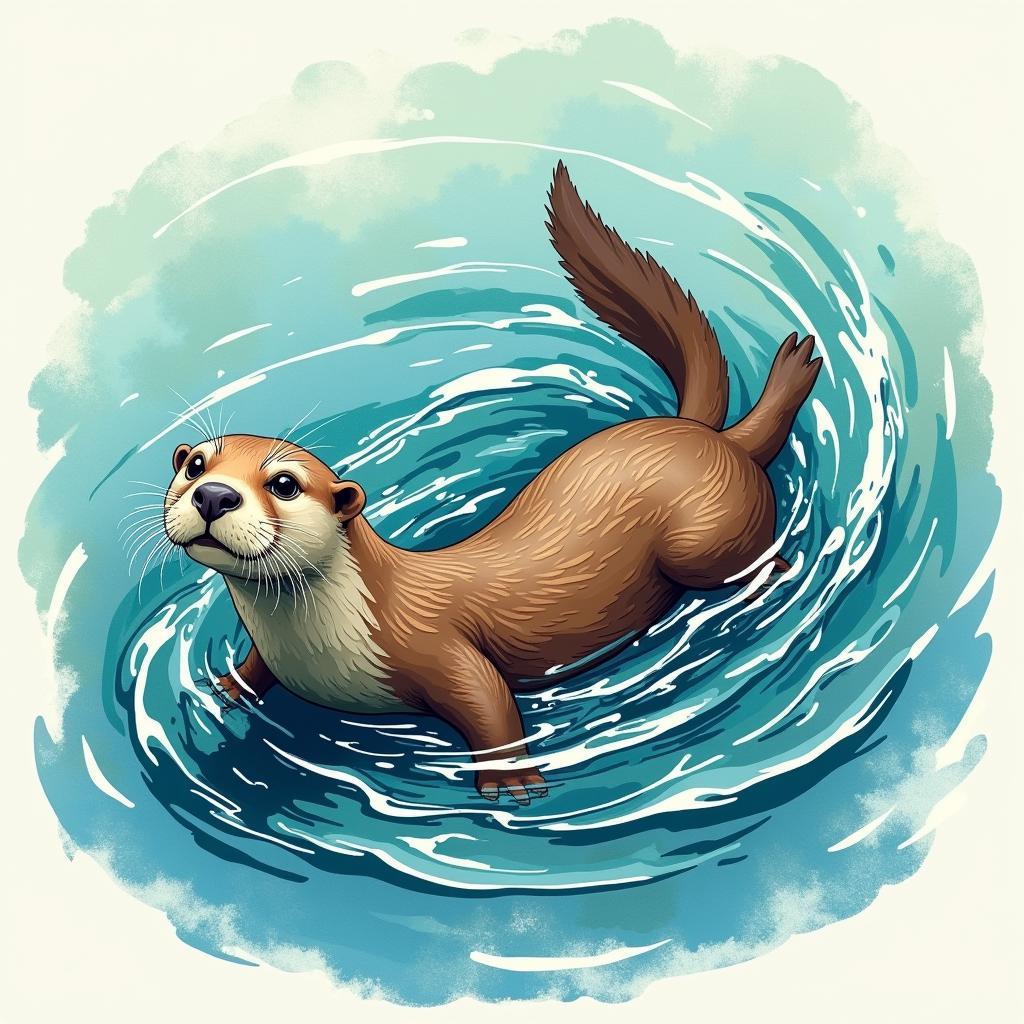 Abstract Otter Swimming Motion Wall Art