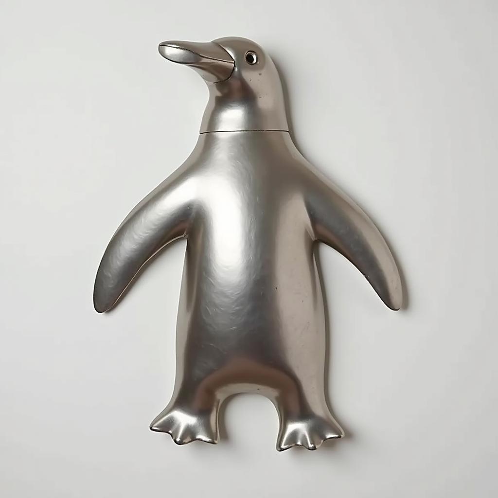 Abstract Penguin Metal Wall Sculpture depicting a stylized penguin form in polished metal