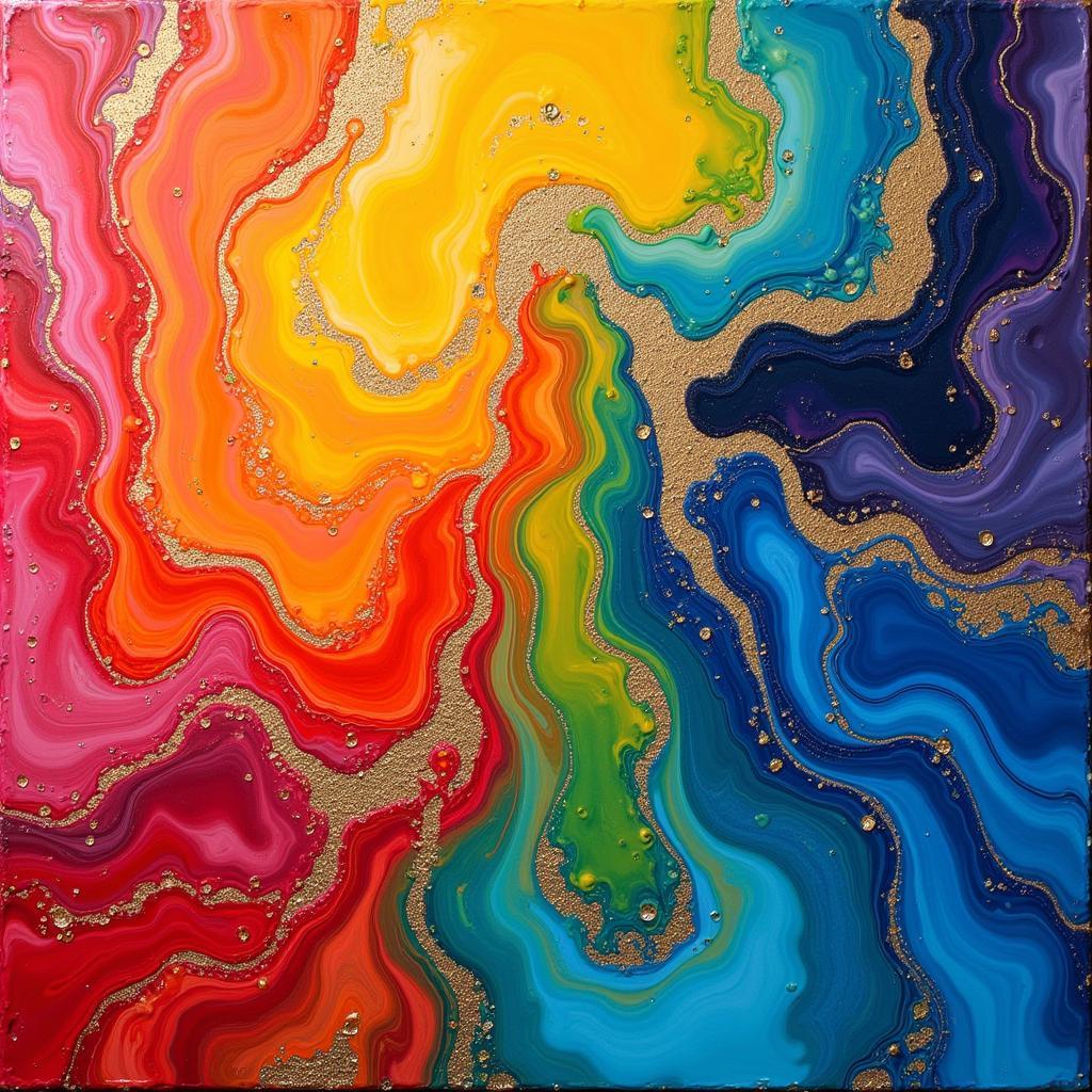 Abstract Rainbow Art Created with Acrylic Pouring Technique