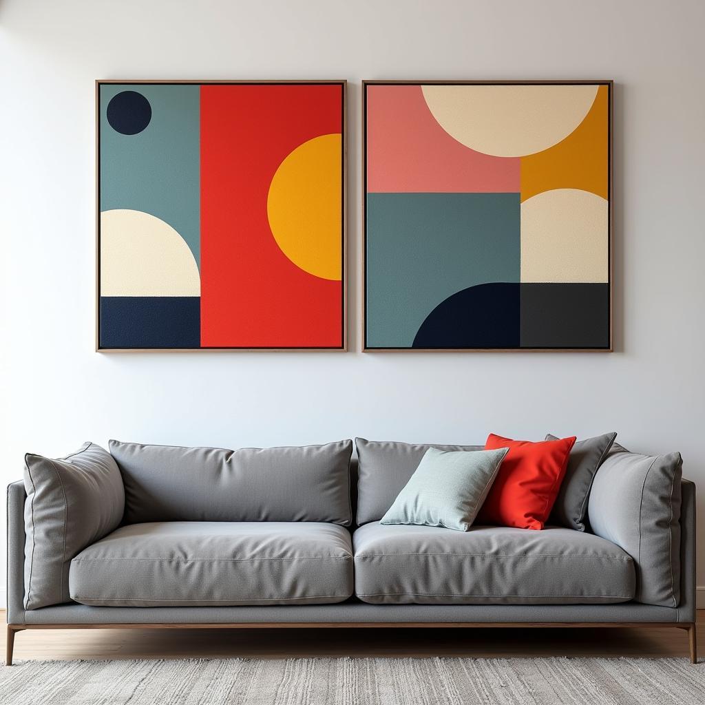 Abstract Wall Art Set of 2 in a Modern Living Room