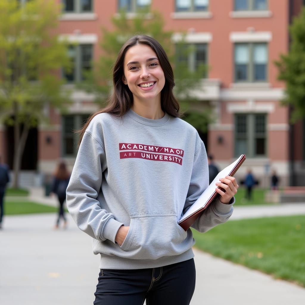 Student wearing an Academy of Art University sweatshirt