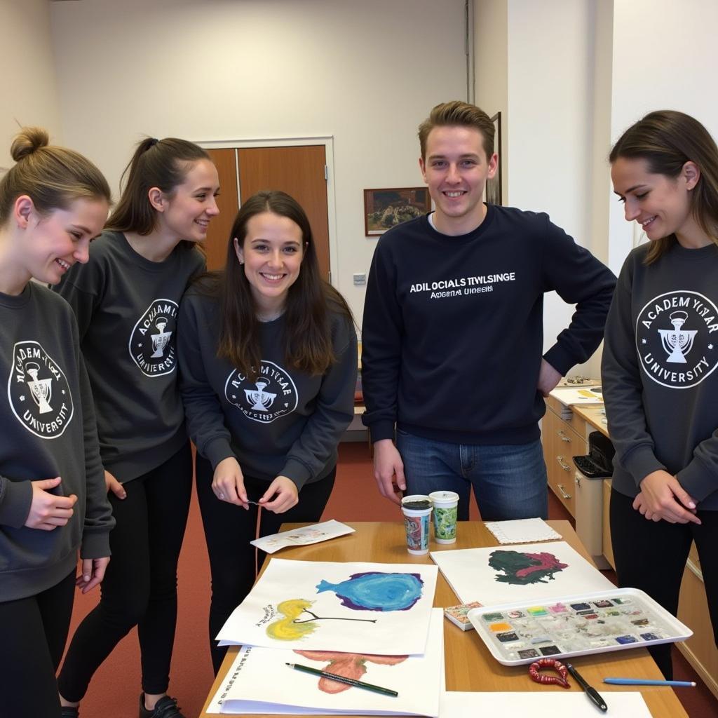 Group of students wearing Academy of Art University sweatshirts