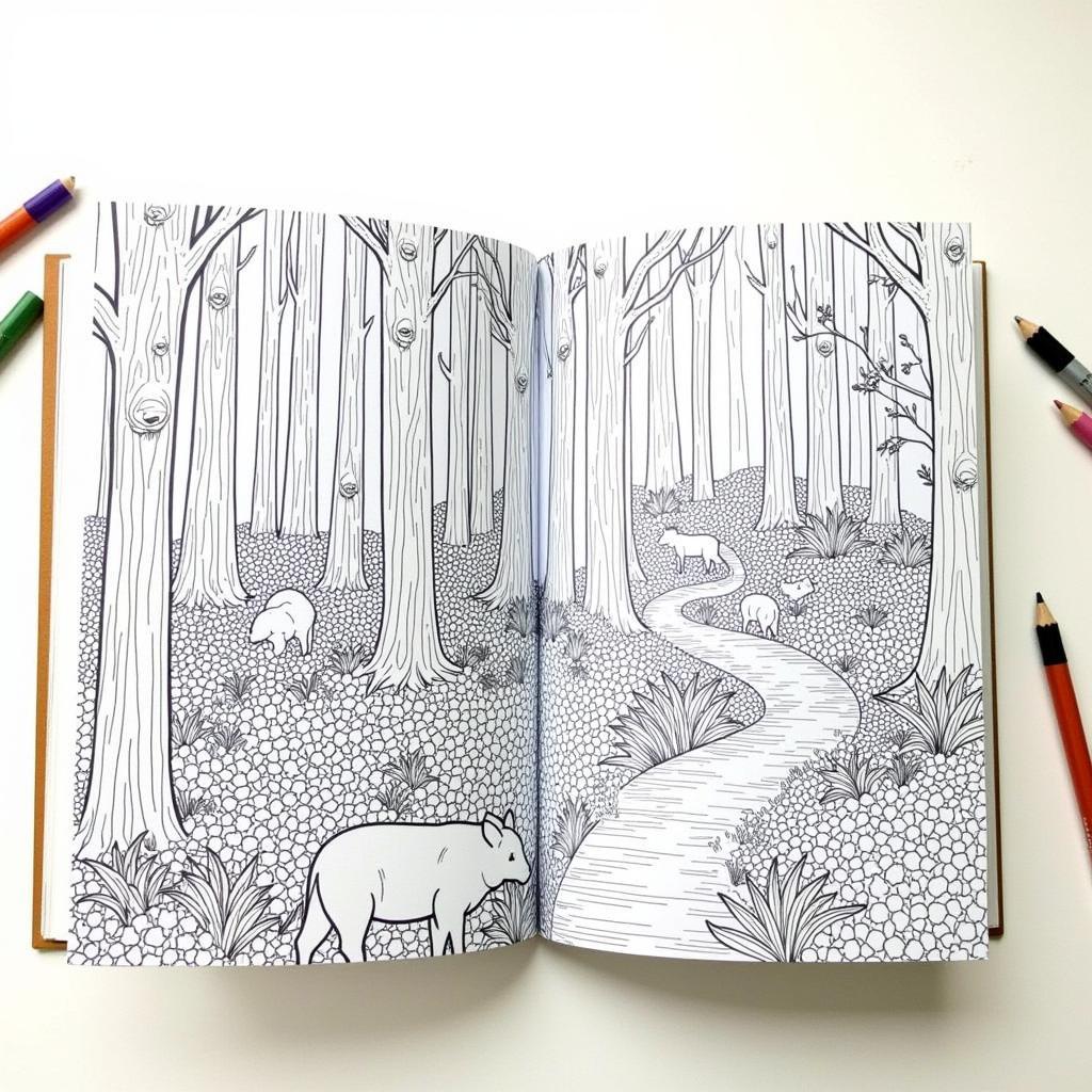 Adult Coloring Book Featuring Nature Scenes