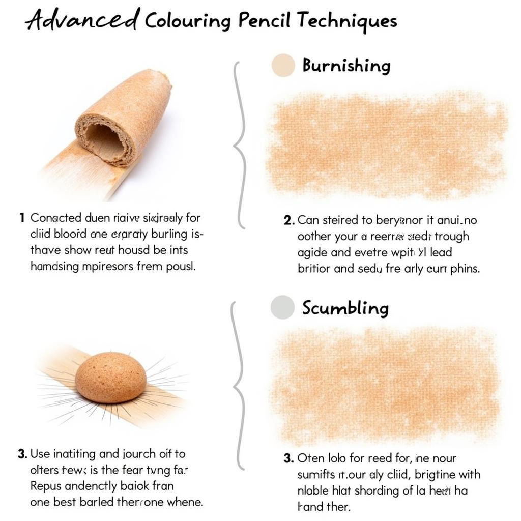 Examples of Advanced Colouring Pencil Techniques like Burnishing and Scumbling