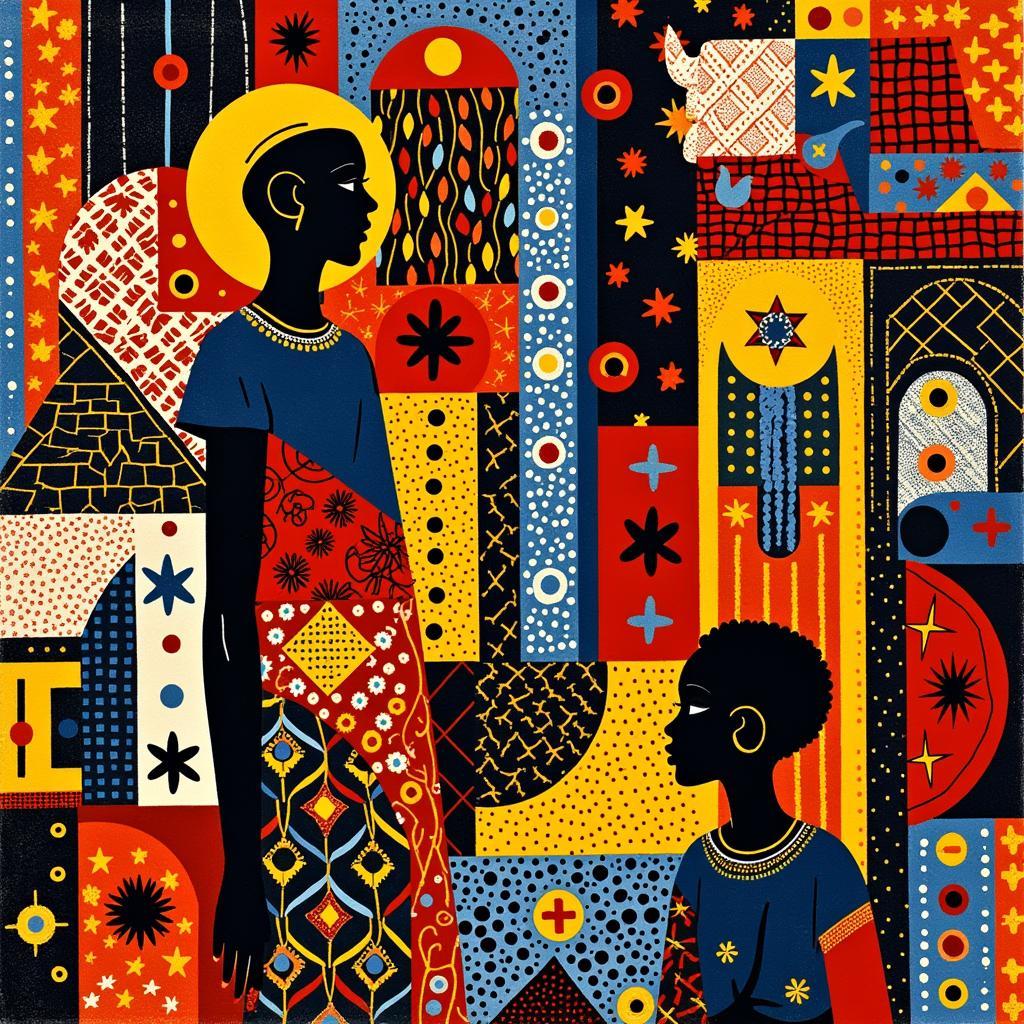 African Art Print with Abstract Geometric Patterns