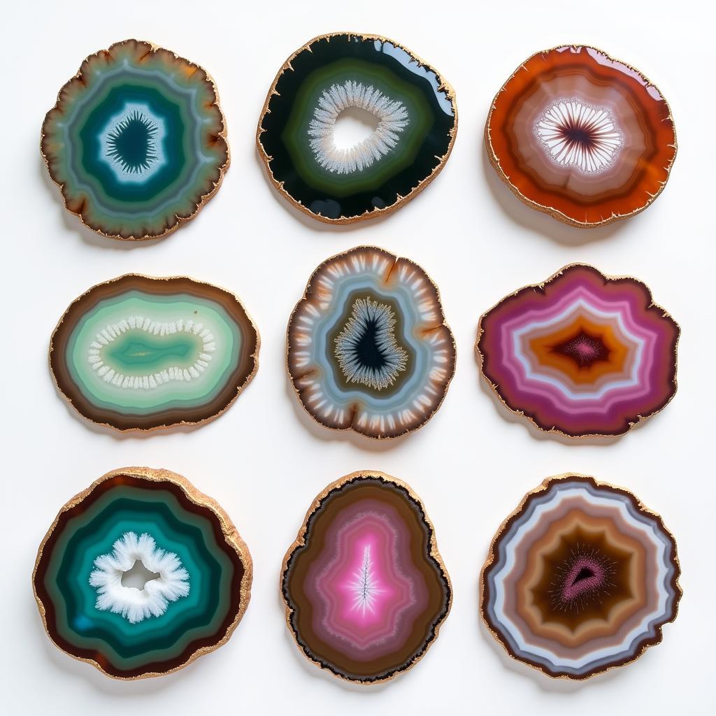 Variety of Agate Slices Showcasing Unique Colors and Patterns