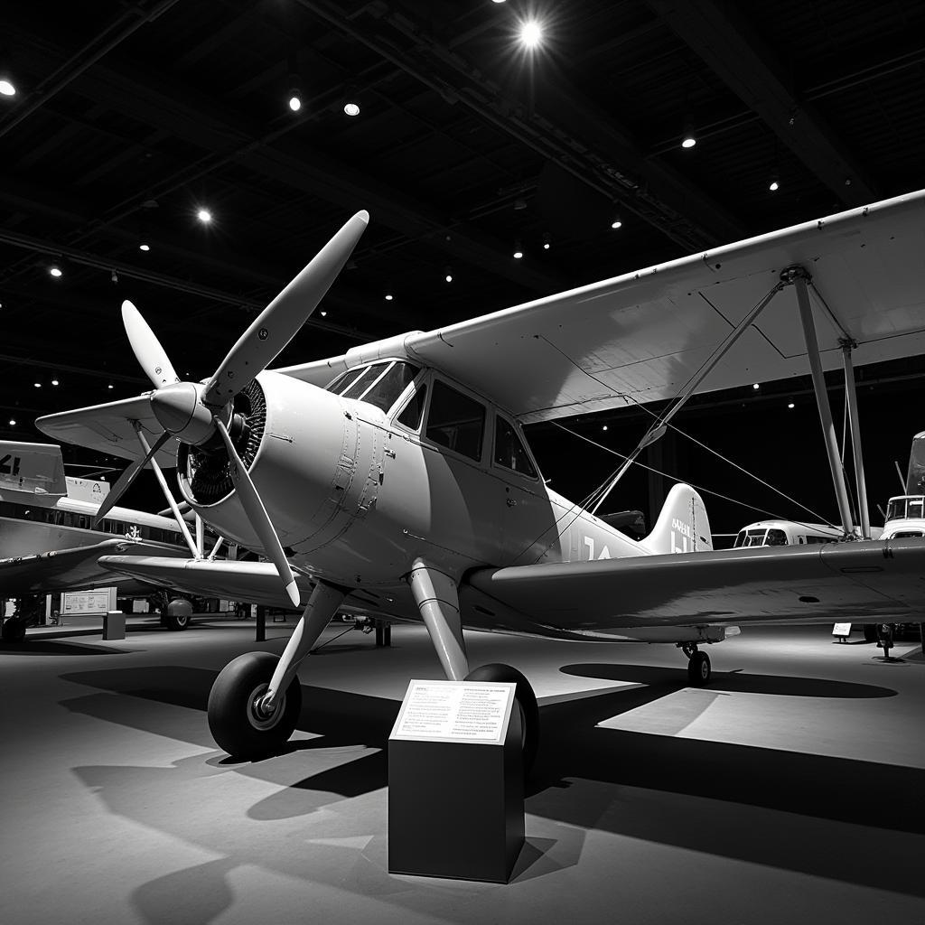 Black and white photograph submission to the Air Force Art Contest depicting a vintage aircraft in a museum.