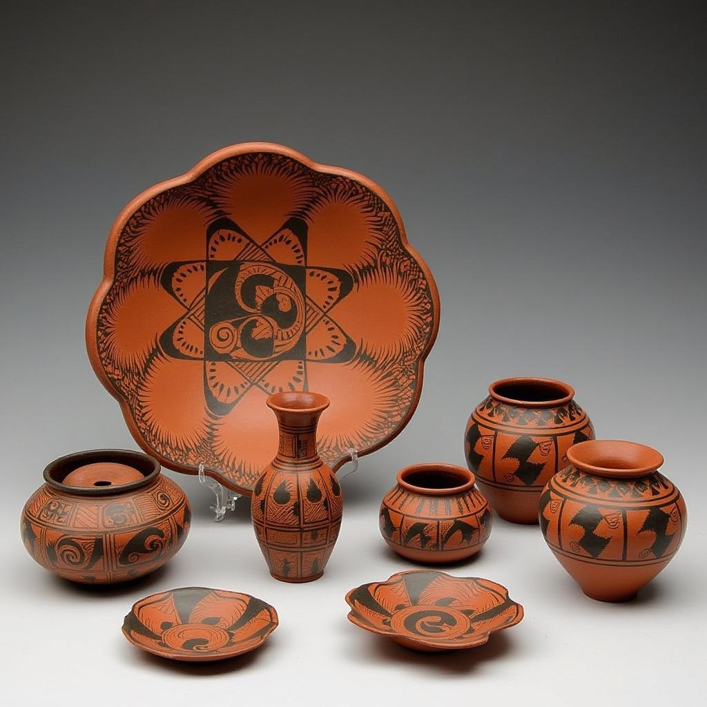 Traditional Amazonian pottery with intricate designs