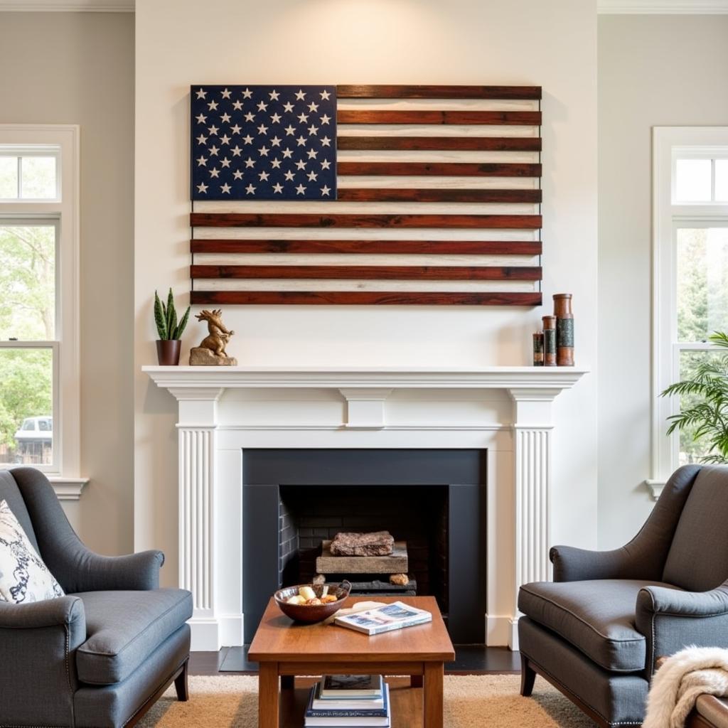 American Flag Metal Wall Art in a Living Room