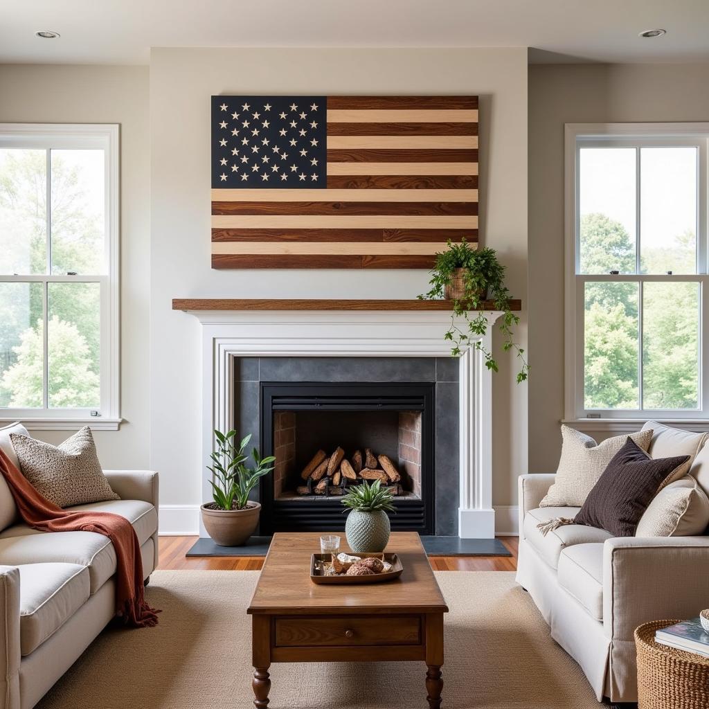 American Flag Wall Art in Living Room Setting