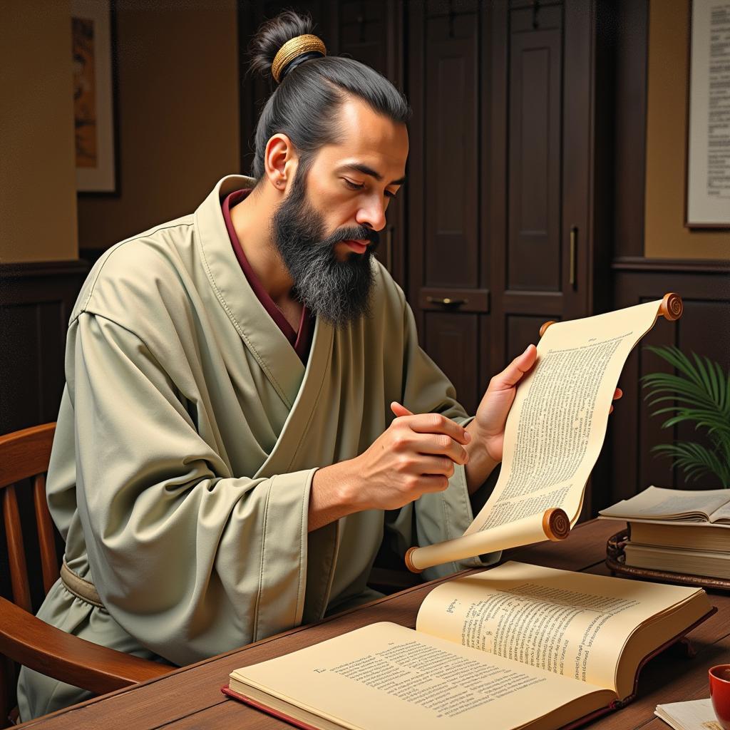 Analects of Confucius Scholar with Scroll