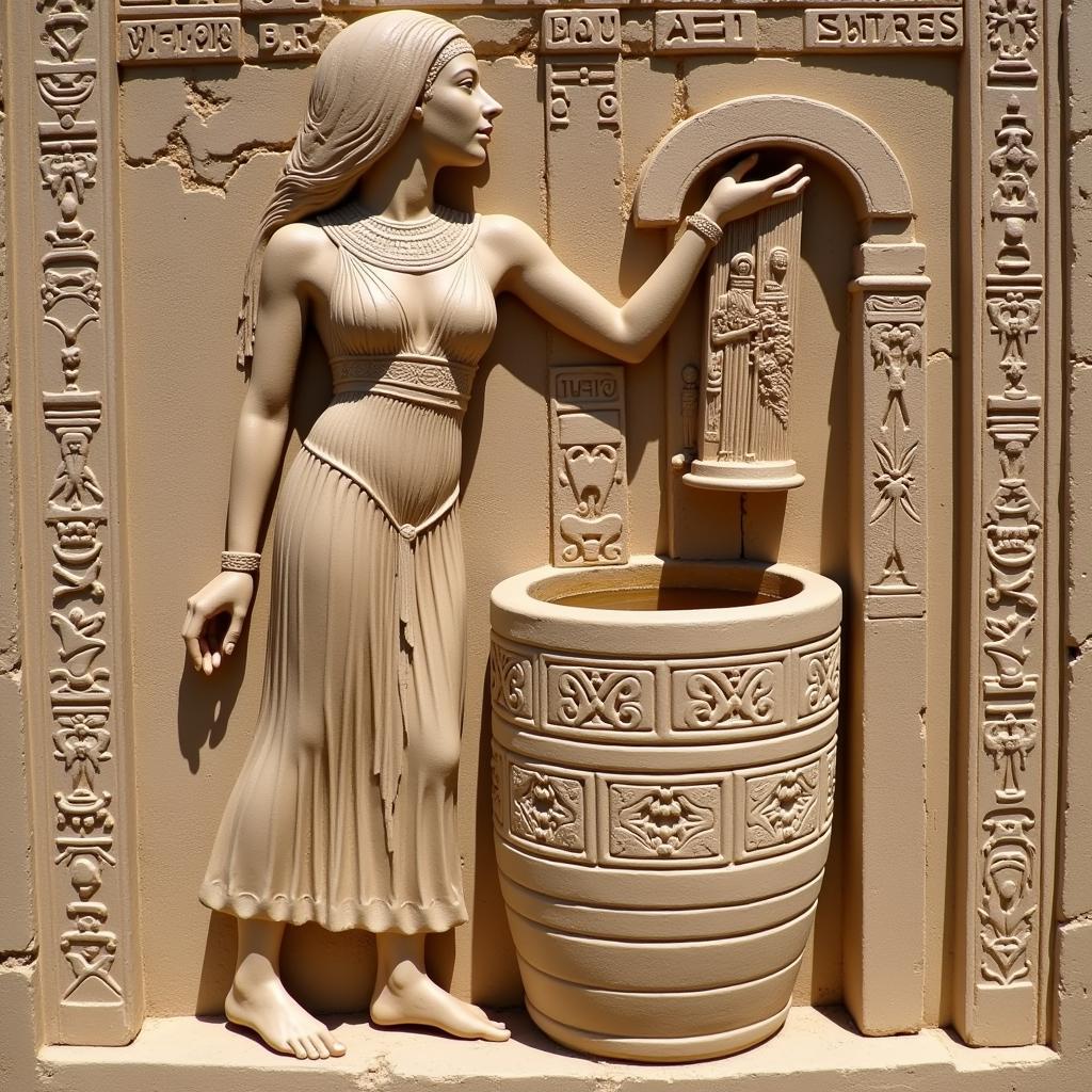 Ancient Egyptian Woman Drawing Water from a Well Relief