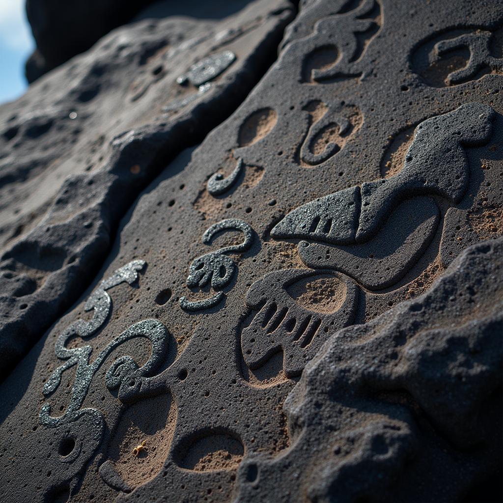 Ancient Hawaiian Petroglyphs Carved into Volcanic Rock