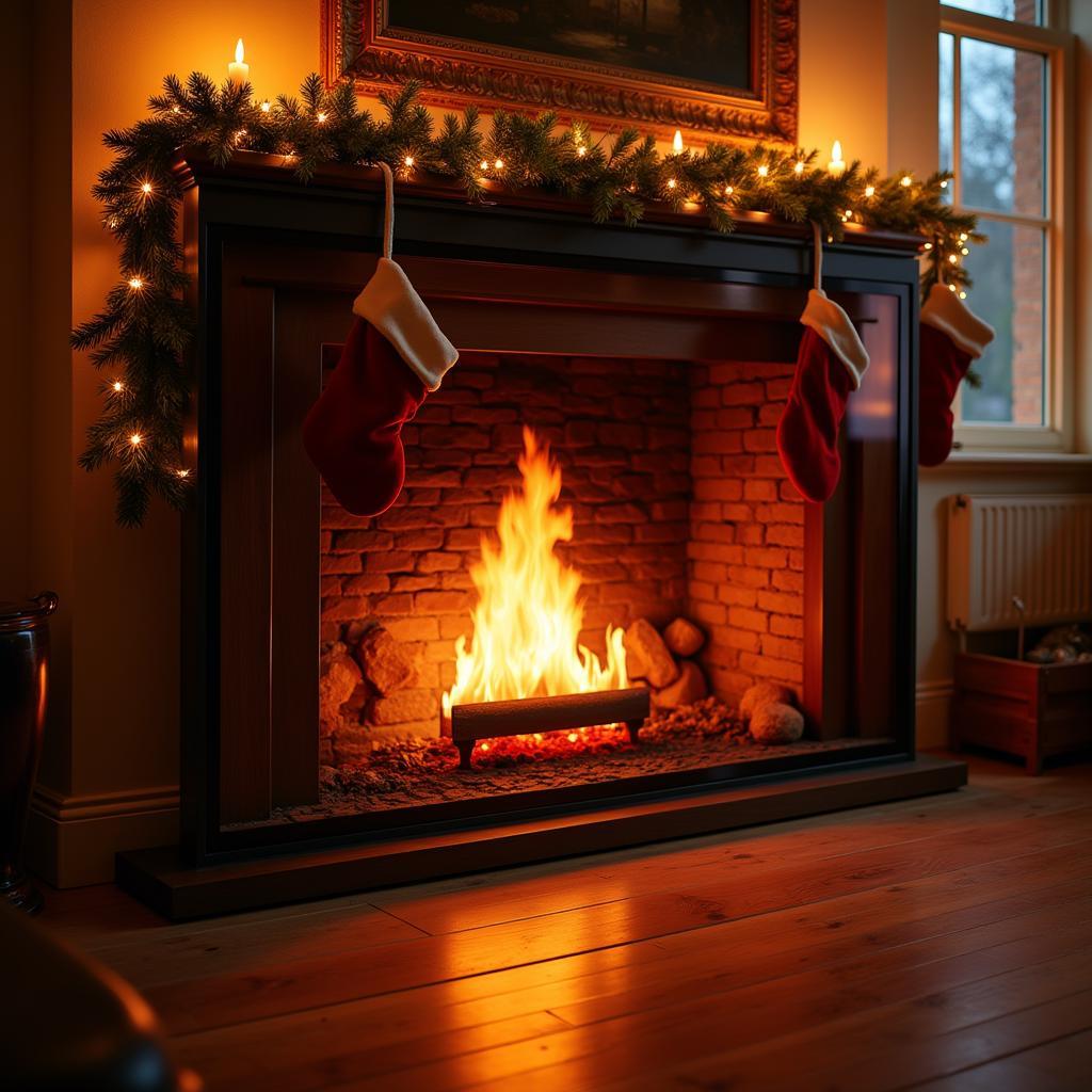 Animated Christmas Fireplace Frame TV Art