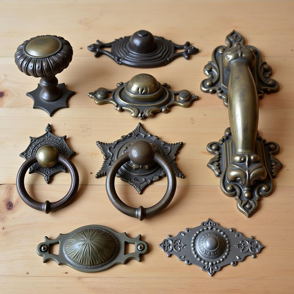 Antique Art Nouveau Cabinet Handles Showing Different Materials