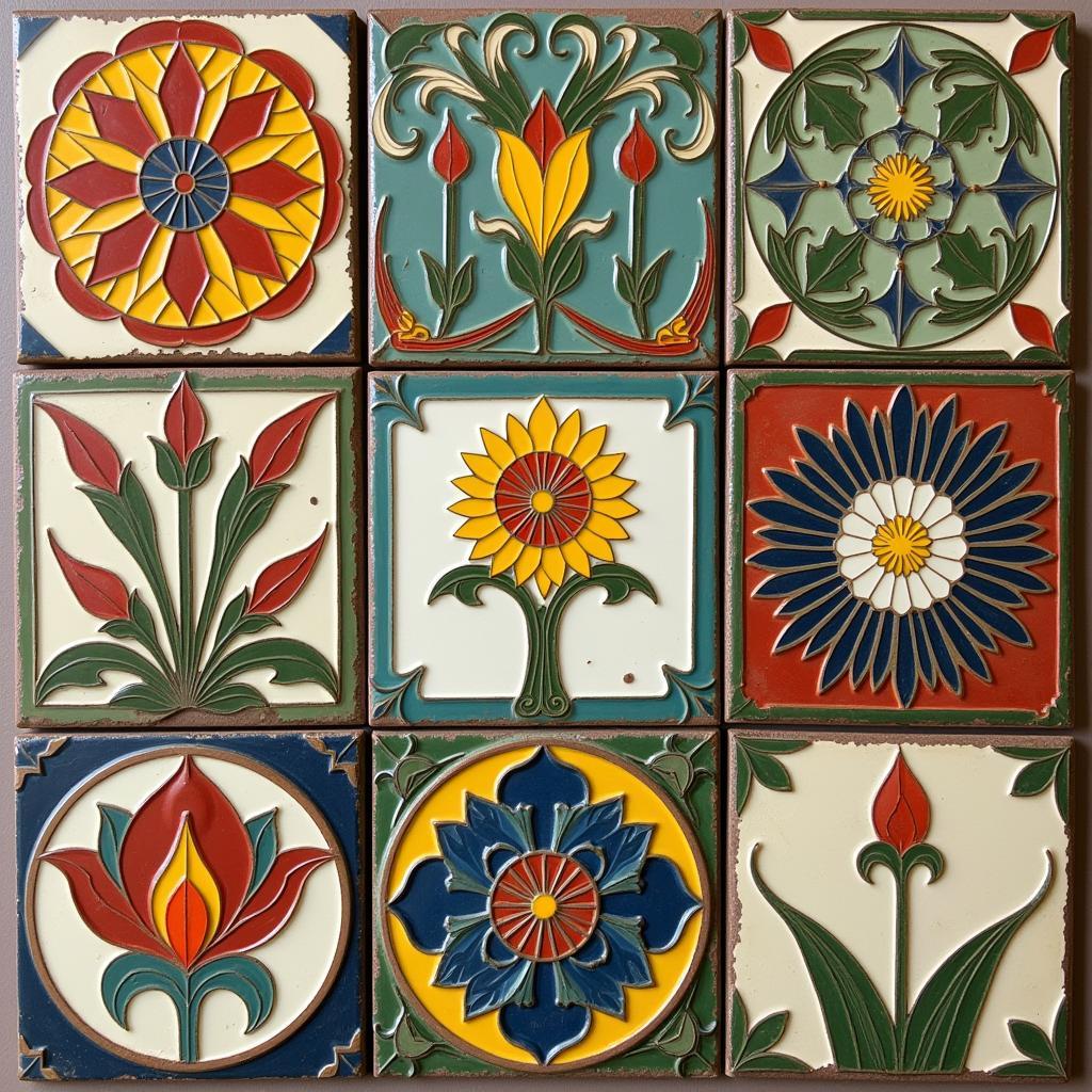 Antique Art Nouveau Ceramic Tile Collection