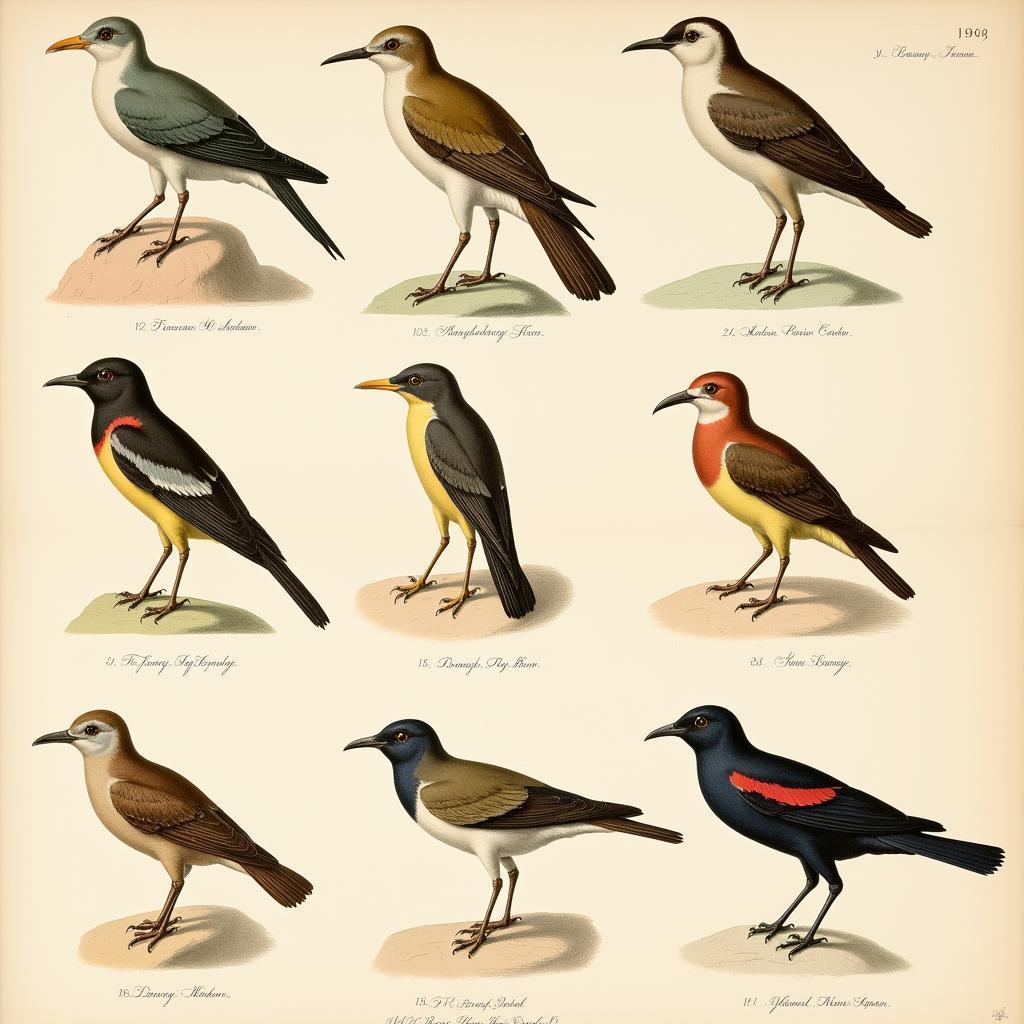 Antique Bird Illustrations for Scientific Study