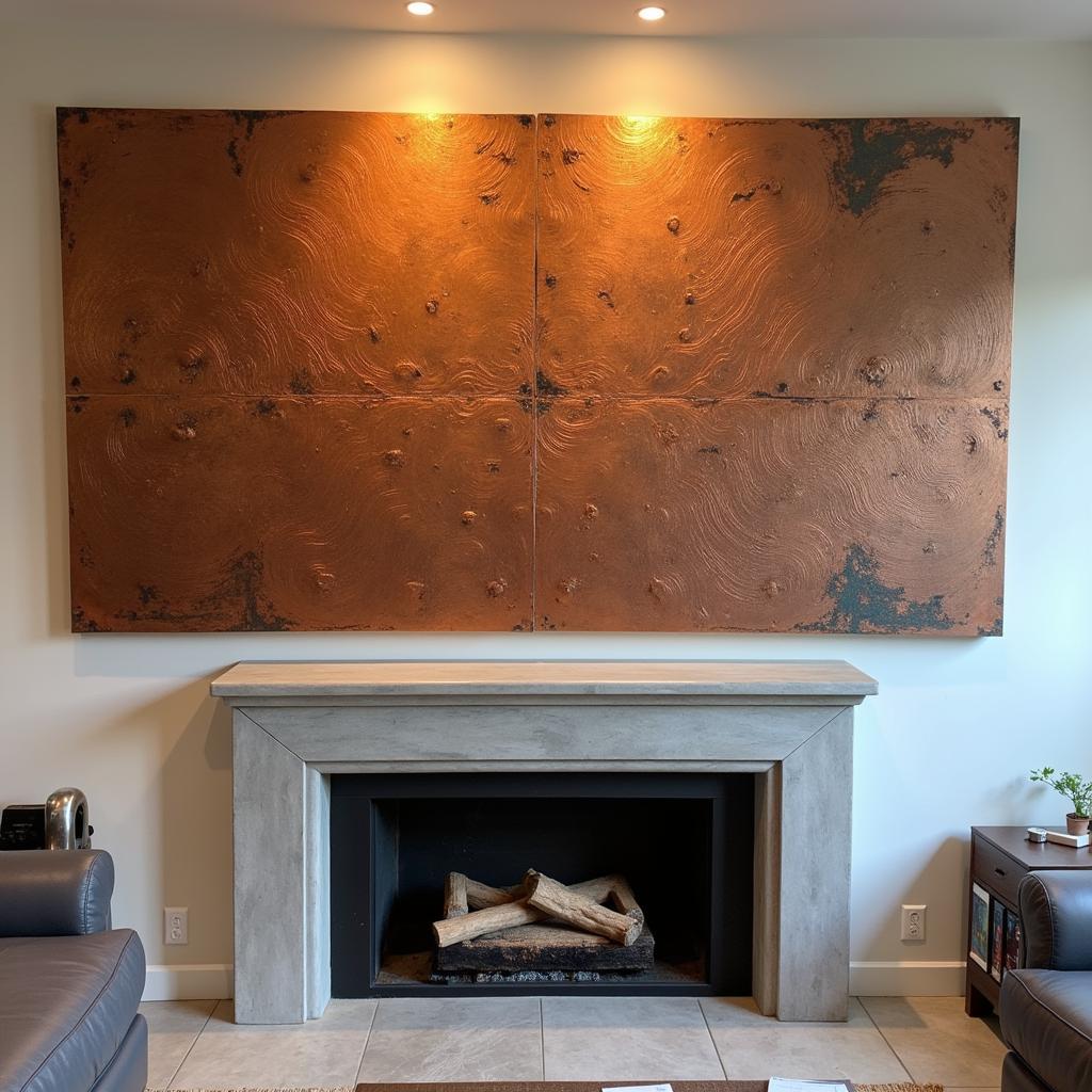 Antique Copper Wall Art in a Living Room